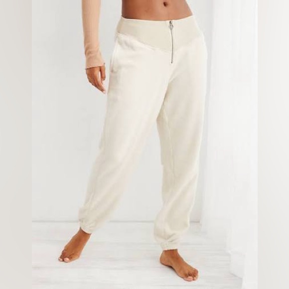 Aerie Sherpa Fleece Corset Zip-Up Jogger Sweatpants | Size Medium